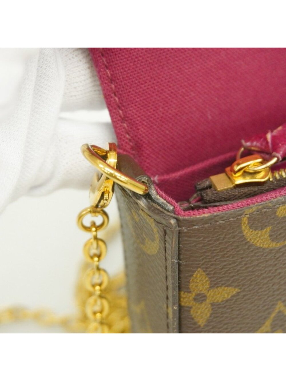 Louis Vuitton Shoulder Wallet Monogram Pochette Felicity Brown Fuchsia - Picture 6 of 10